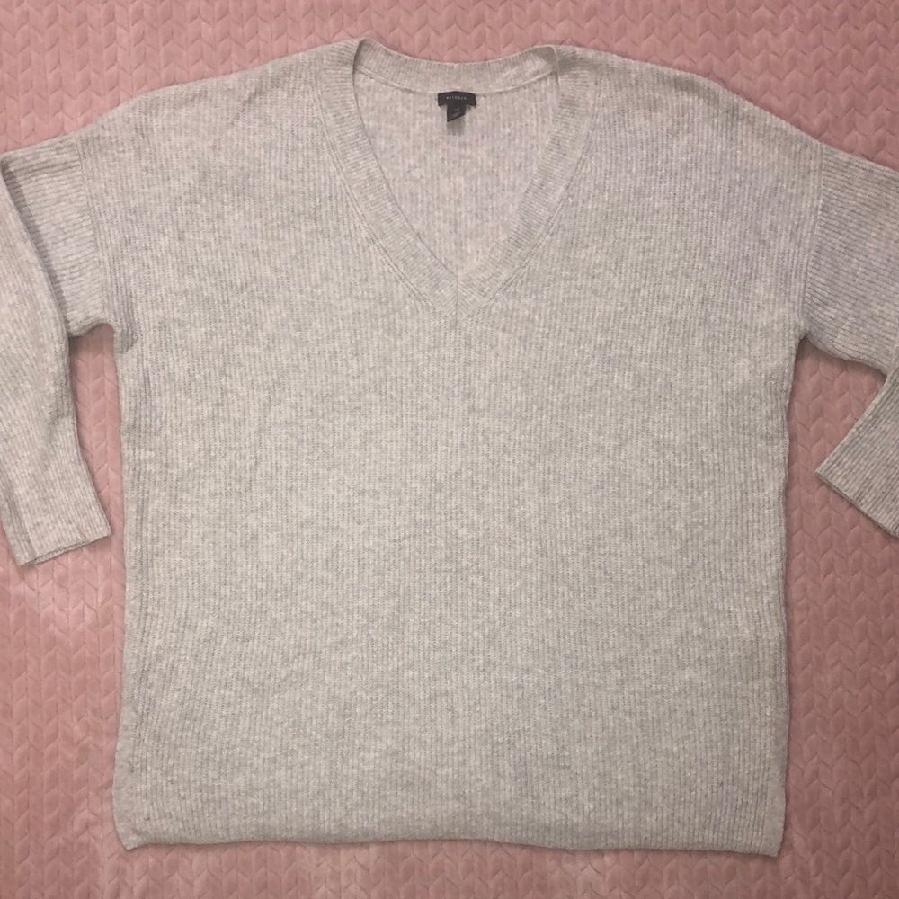 Halogen Womens Gray Knit V-Neck Sweater